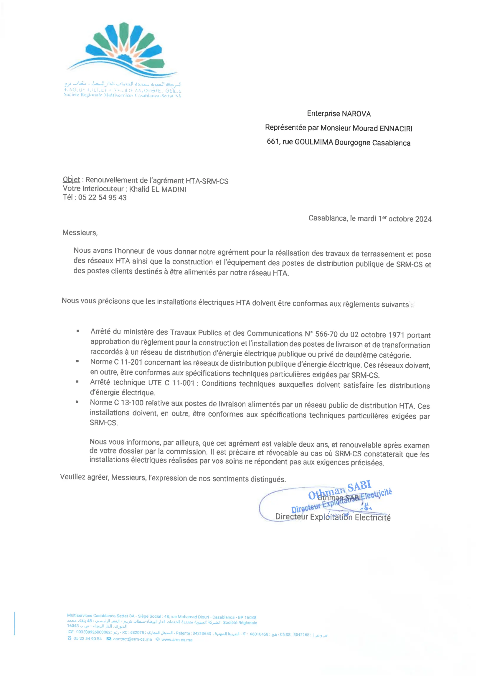 Agrément SRMCS (Ex LYDEC)-1 Agrément SRM Casablanca-Settat (ex-Lydec) — NAROVA