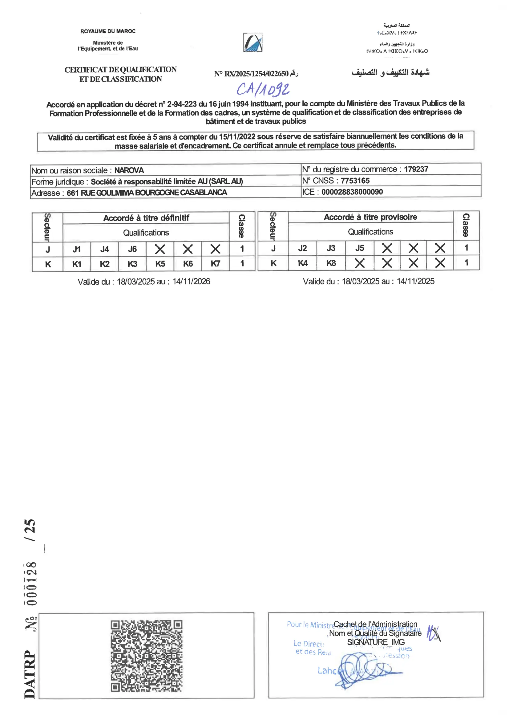 Agrément Travaux Publics 2025 — NAROVA