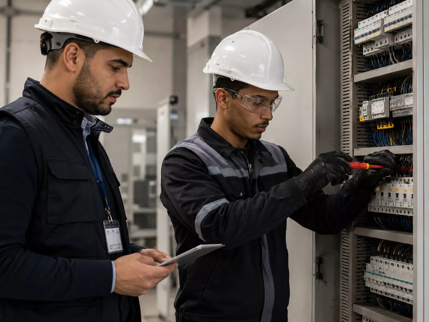 Électricien NAROVA intervenant sur un tableau électrique
